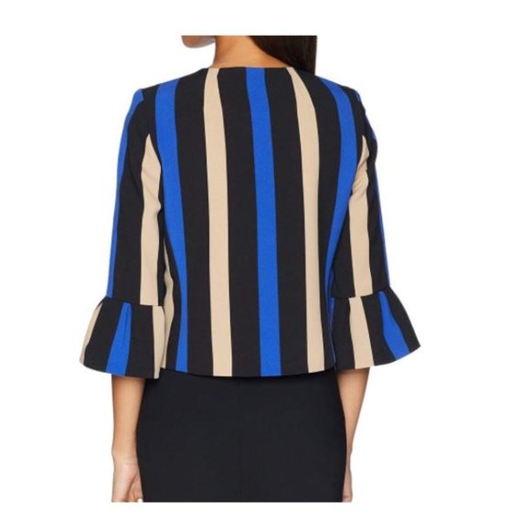 Nine West Blazer Jacket Womens Multicolor Striped Open Front Cropped
